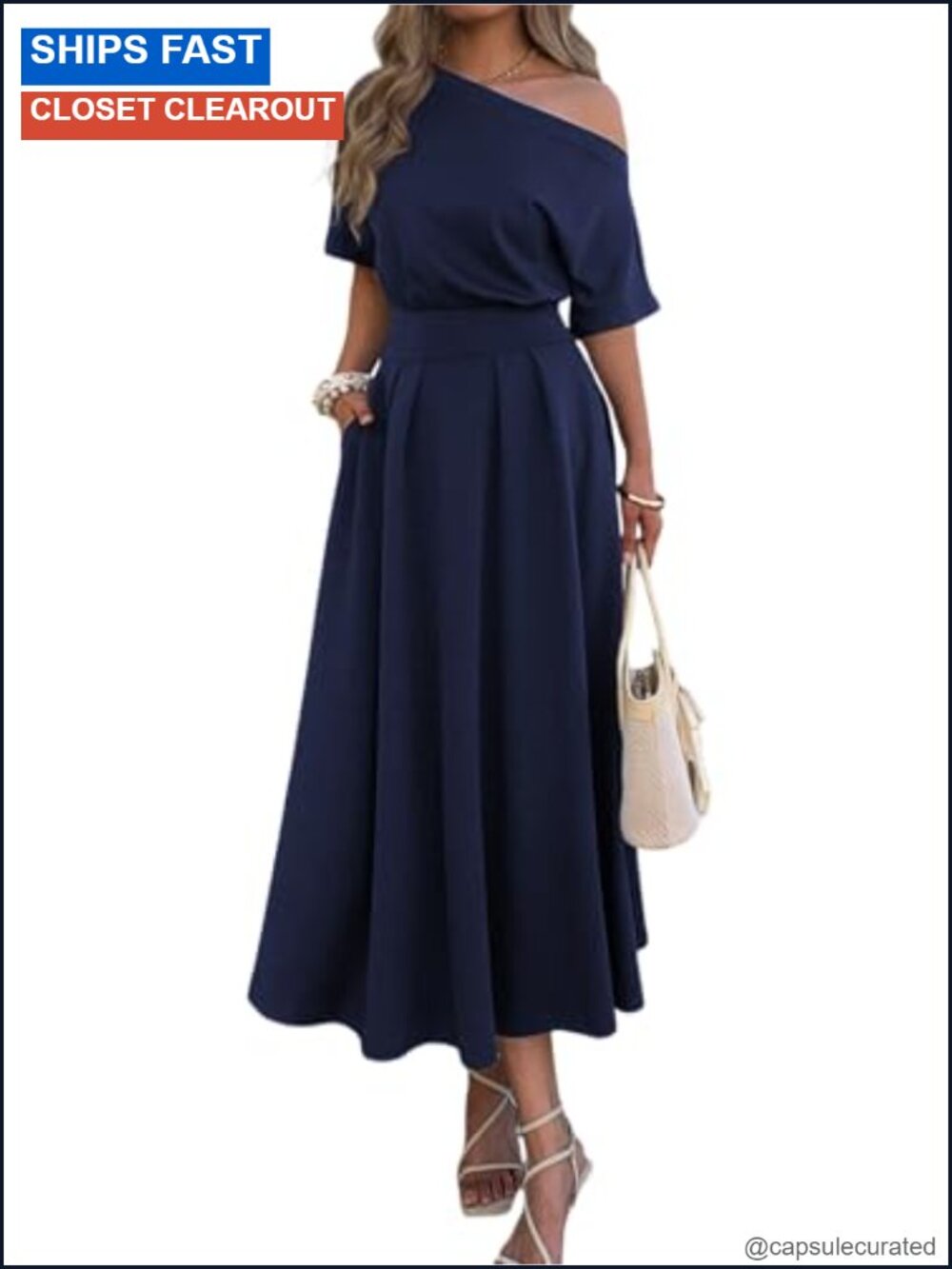 Elegant One Shoulder Maxi Dress with Pockets Rayon Blend Semi Formal